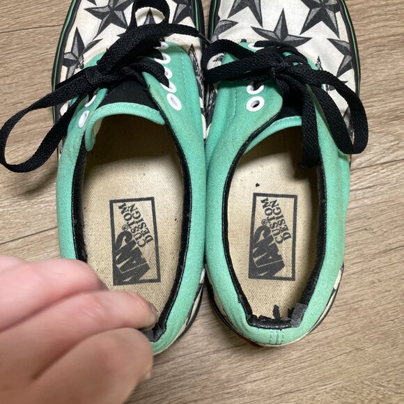 Men's 6.5/Women's 8 Custom Designed Teal & Black Star Vans - Picture 8 of 12